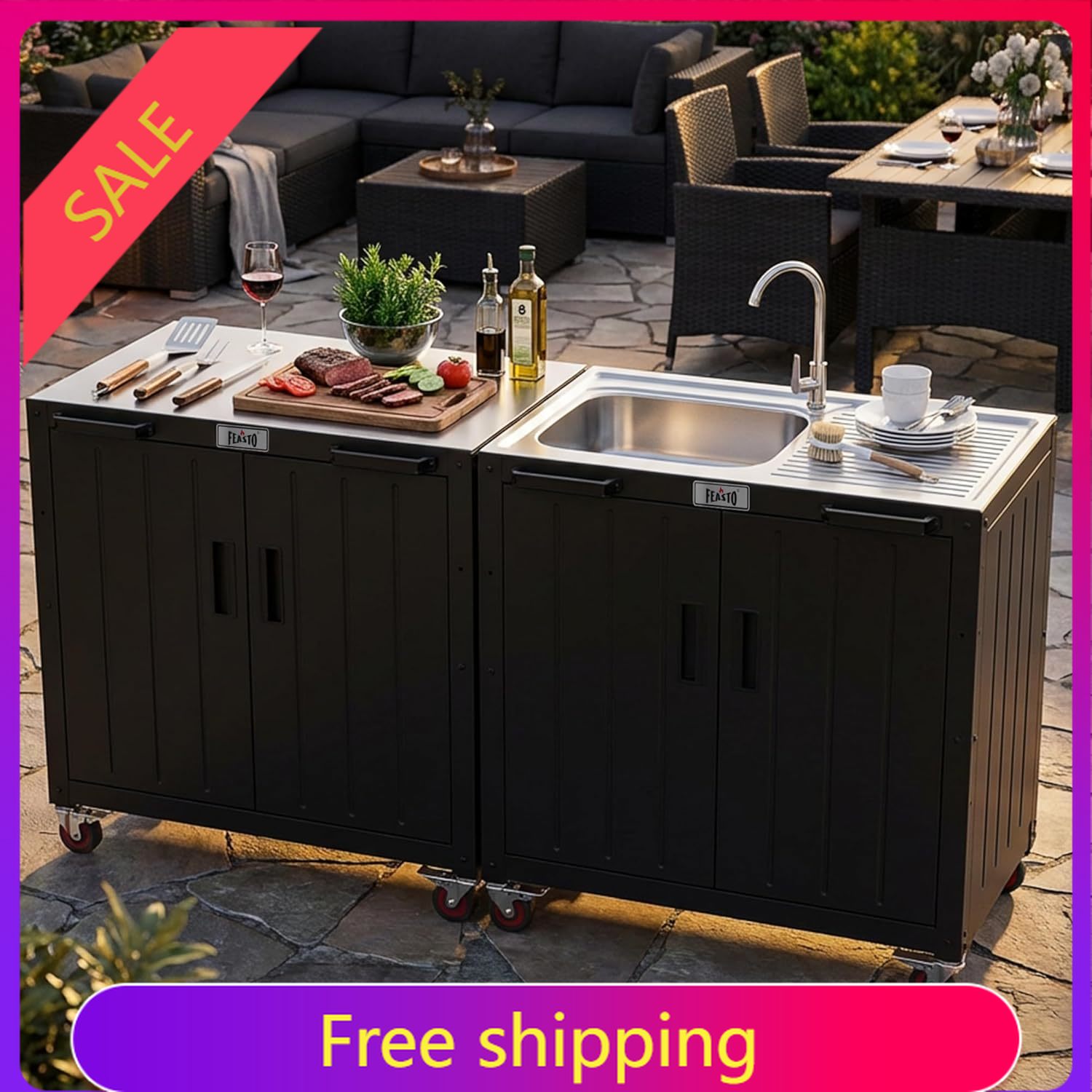 Kitchen Gadgets Organizer - Outdoor Kitchen Island with Stainless Steel