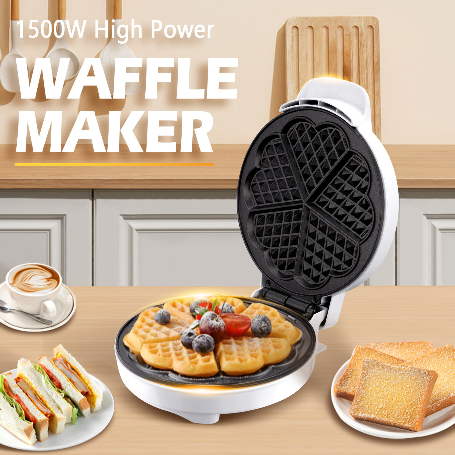Breakfast Sandwich Maker - Breakfast Waffle Molds Egg Cake Oven