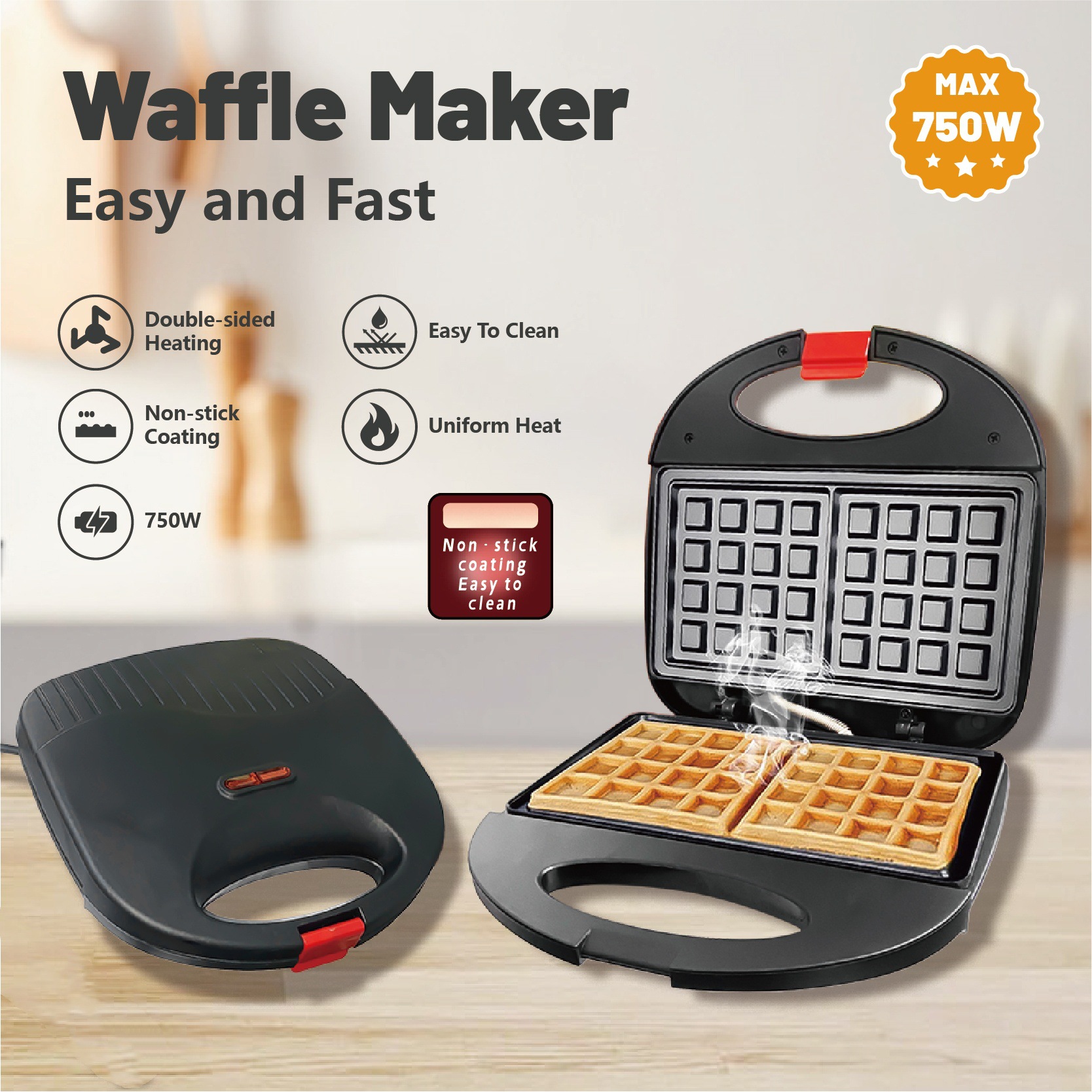 Breakfast Sandwich Maker - 110V Sandwich Breakfast Barbecue Waffle Maker