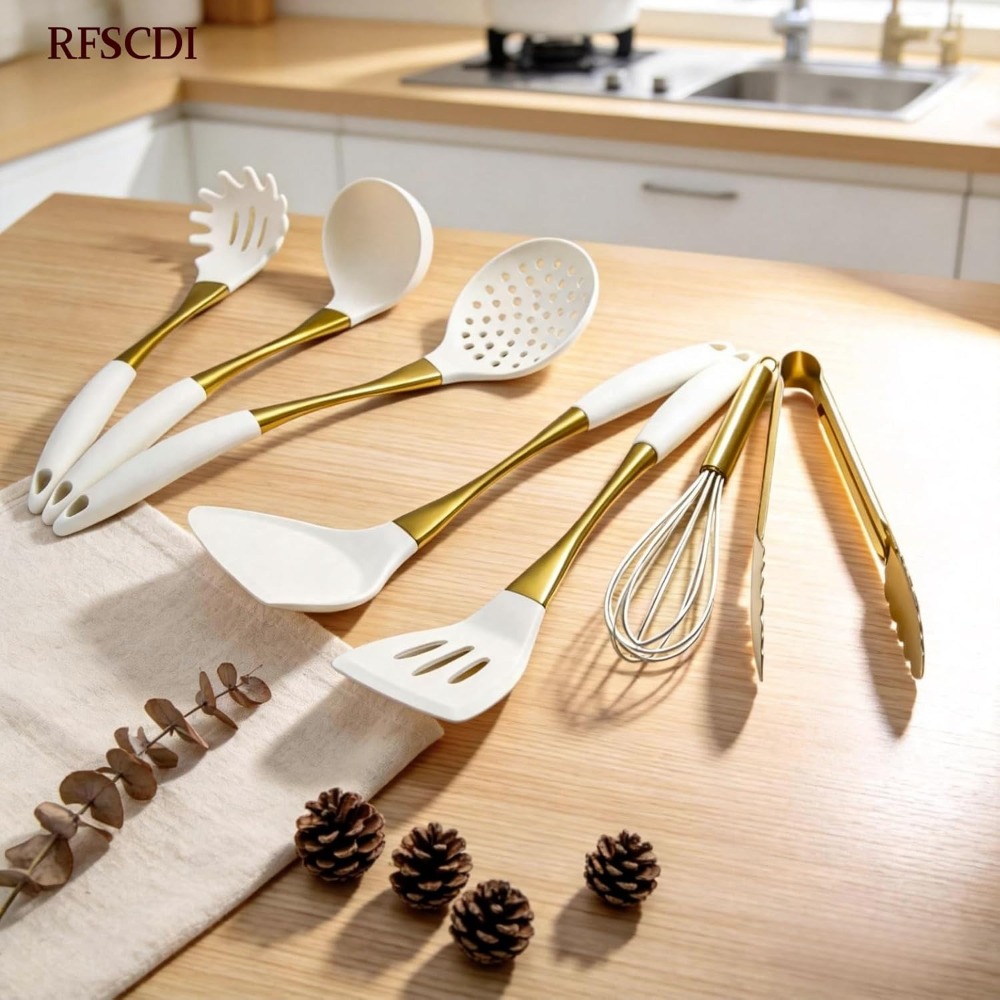 White Gold Silicone Cooking Ut - Silicone Spatula Set avis et prix