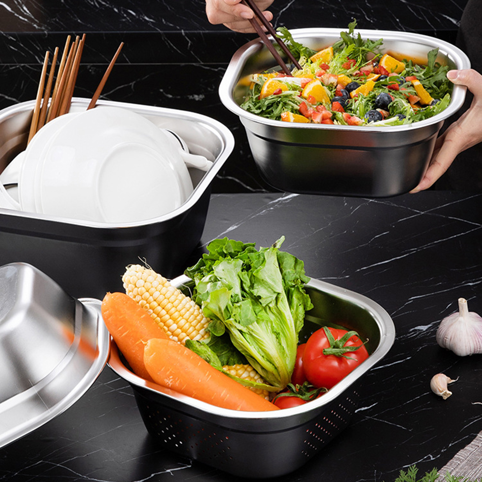 Stainless Steel Square Basin V - Kitchen Gadgets Organizer avis et prix